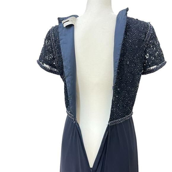 Carolina Herrera Vintage Sz 6 Blue Beaded Sequin Silk Chiffon Long Formal Dress - Picture 15 of 16